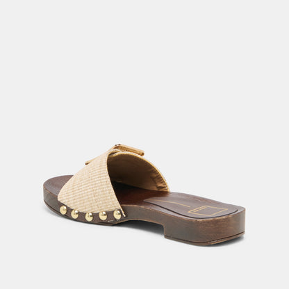 SHERY Natural Raffia Open-Toe Buckle Wood Sole Sandals | Dolce Vita