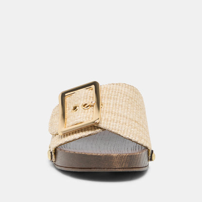 SHERY Natural Raffia Open-Toe Buckle Wood Sole Sandals | Dolce Vita