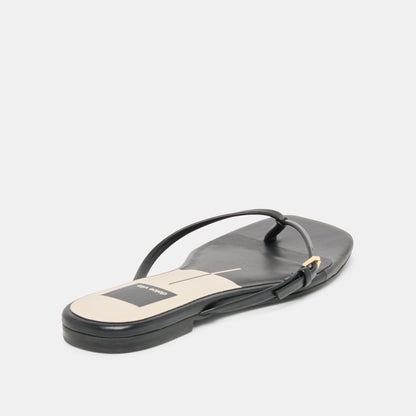 MALTA Black Leather Buckle Flip-Flop Sandals | Dolce Vita