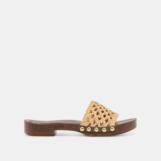 SADIE Tan Raffia Wood Sole Open-Toe Sandals | Dolce Vita