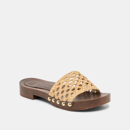 SADIE Tan Raffia Wood Sole Open-Toe Sandals | Dolce Vita