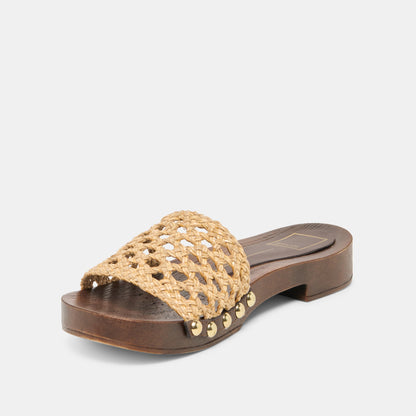 SADIE Tan Raffia Wood Sole Open-Toe Sandals | Dolce Vita