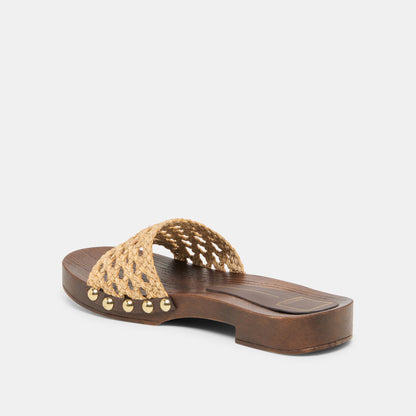 SADIE Tan Raffia Wood Sole Open-Toe Sandals | Dolce Vita