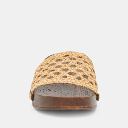 SADIE Tan Raffia Wood Sole Open-Toe Sandals | Dolce Vita