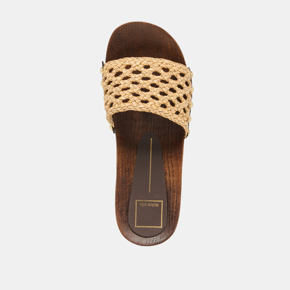 SADIE Tan Raffia Wood Sole Open-Toe Sandals | Dolce Vita