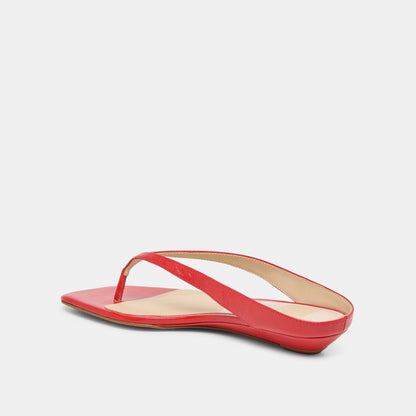 GIZEL Red Crinkle Patent Thong Square-Toe Sandals | Dolce Vita