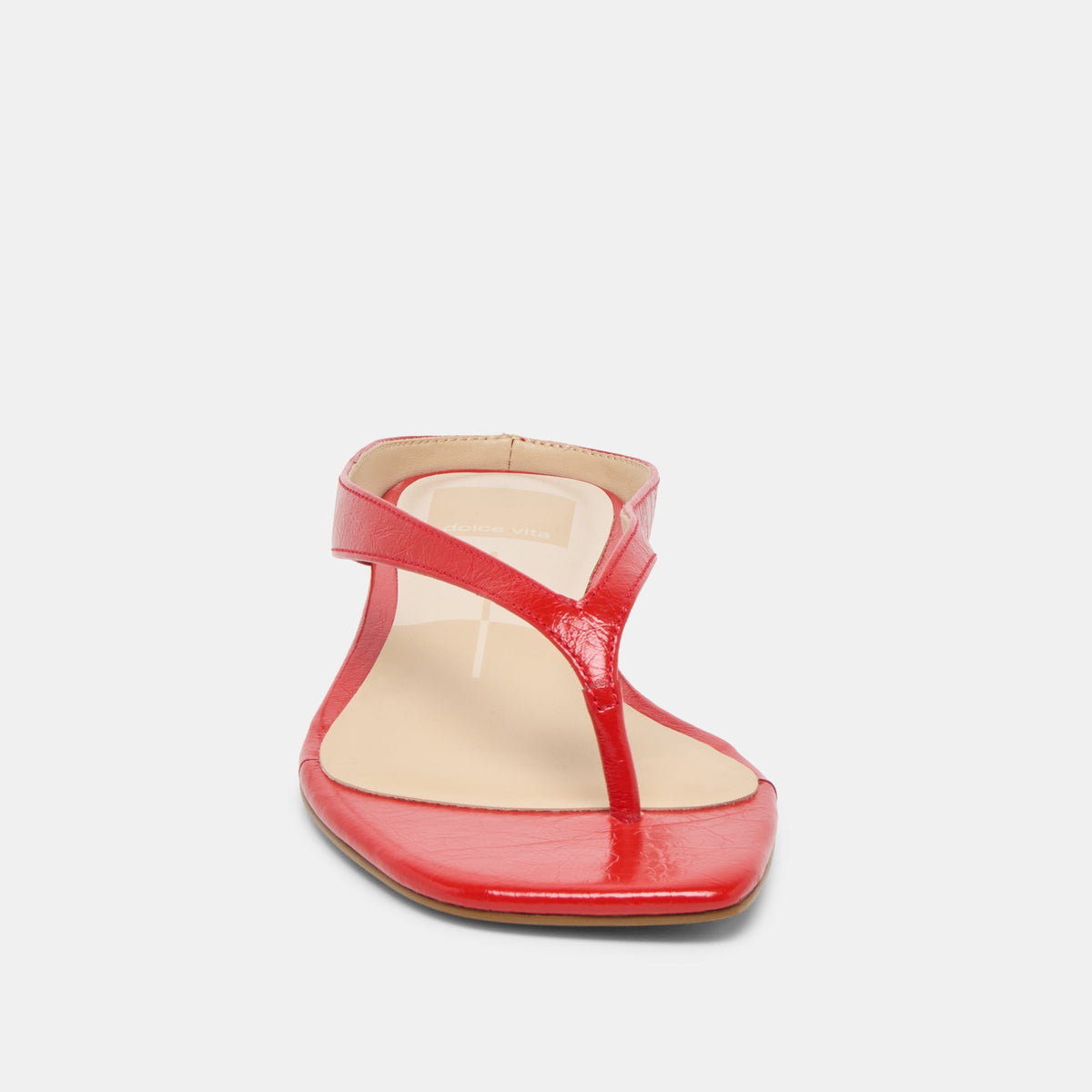 GIZEL Red Crinkle Patent Thong Square-Toe Sandals | Dolce Vita