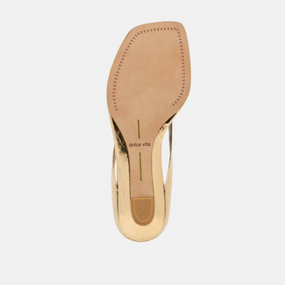 GIZEL Gold Crinkle Patent Thong Square-Toe Sandals | Dolce Vita