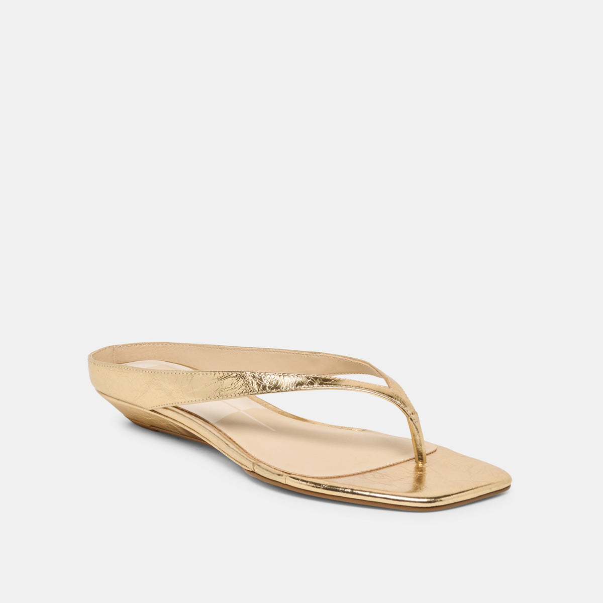 GIZEL Gold Crinkle Patent Thong Square-Toe Sandals | Dolce Vita