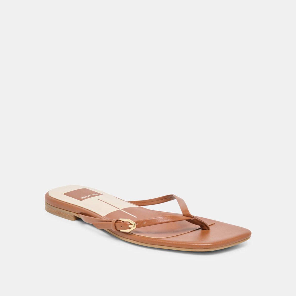 MALTA Cognac Leather Buckle Flip-Flop Sandals | Dolce Vita