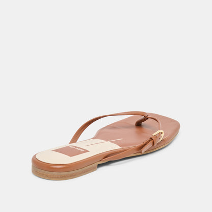 MALTA Cognac Leather Buckle Flip-Flop Sandals | Dolce Vita
