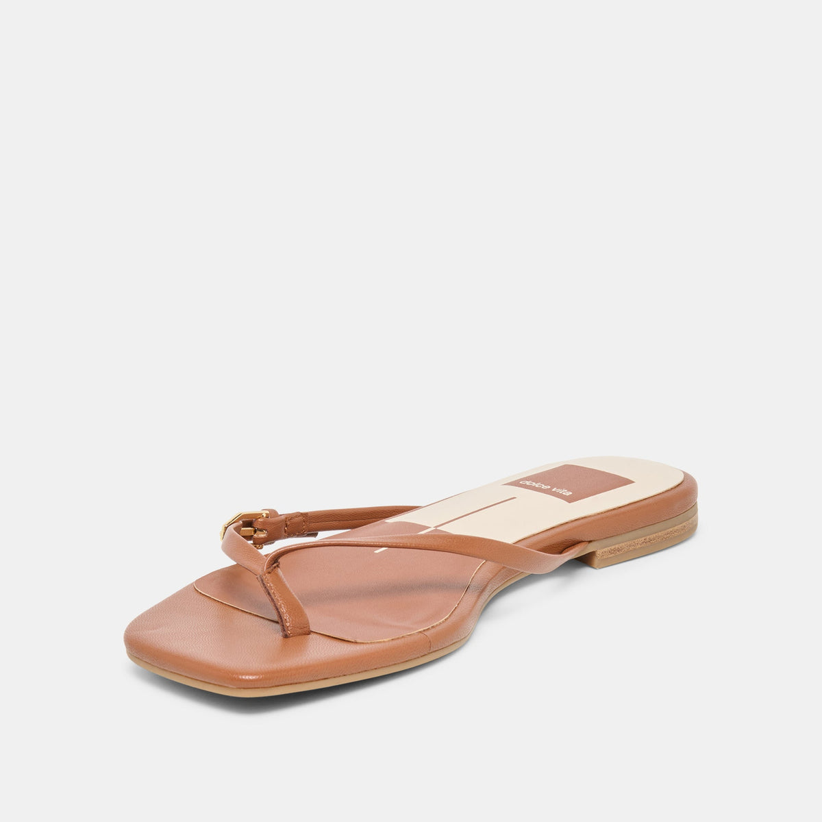 MALTA Cognac Leather Buckle Flip-Flop Sandals | Dolce Vita