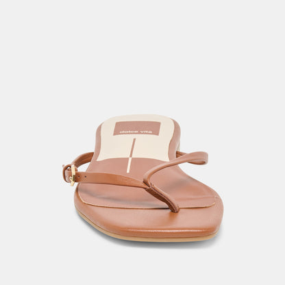 MALTA Cognac Leather Buckle Flip-Flop Sandals | Dolce Vita