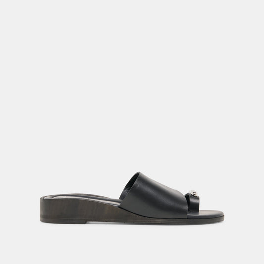 MOXY Black Leather Metal Detail Open-Toe Sandals | Dolce Vita