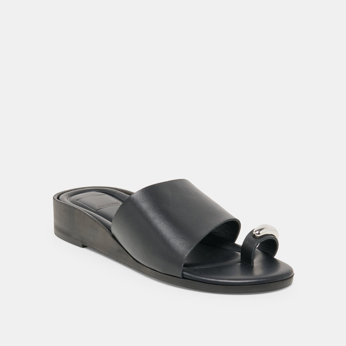 MOXY Black Leather Metal Detail Open-Toe Sandals | Dolce Vita