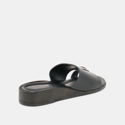 MOXY Black Leather Metal Detail Open-Toe Sandals | Dolce Vita