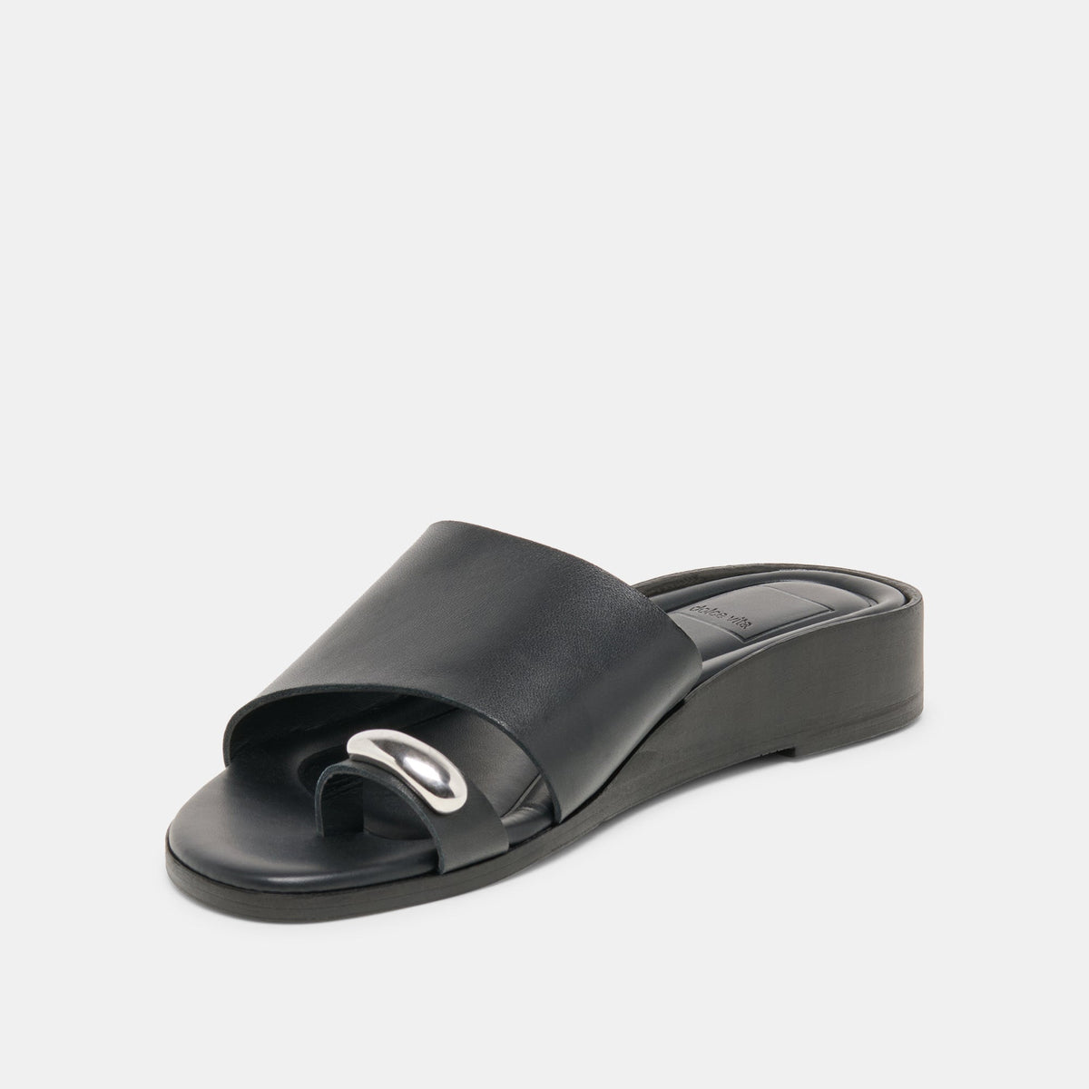 MOXY Black Leather Metal Detail Open-Toe Sandals | Dolce Vita