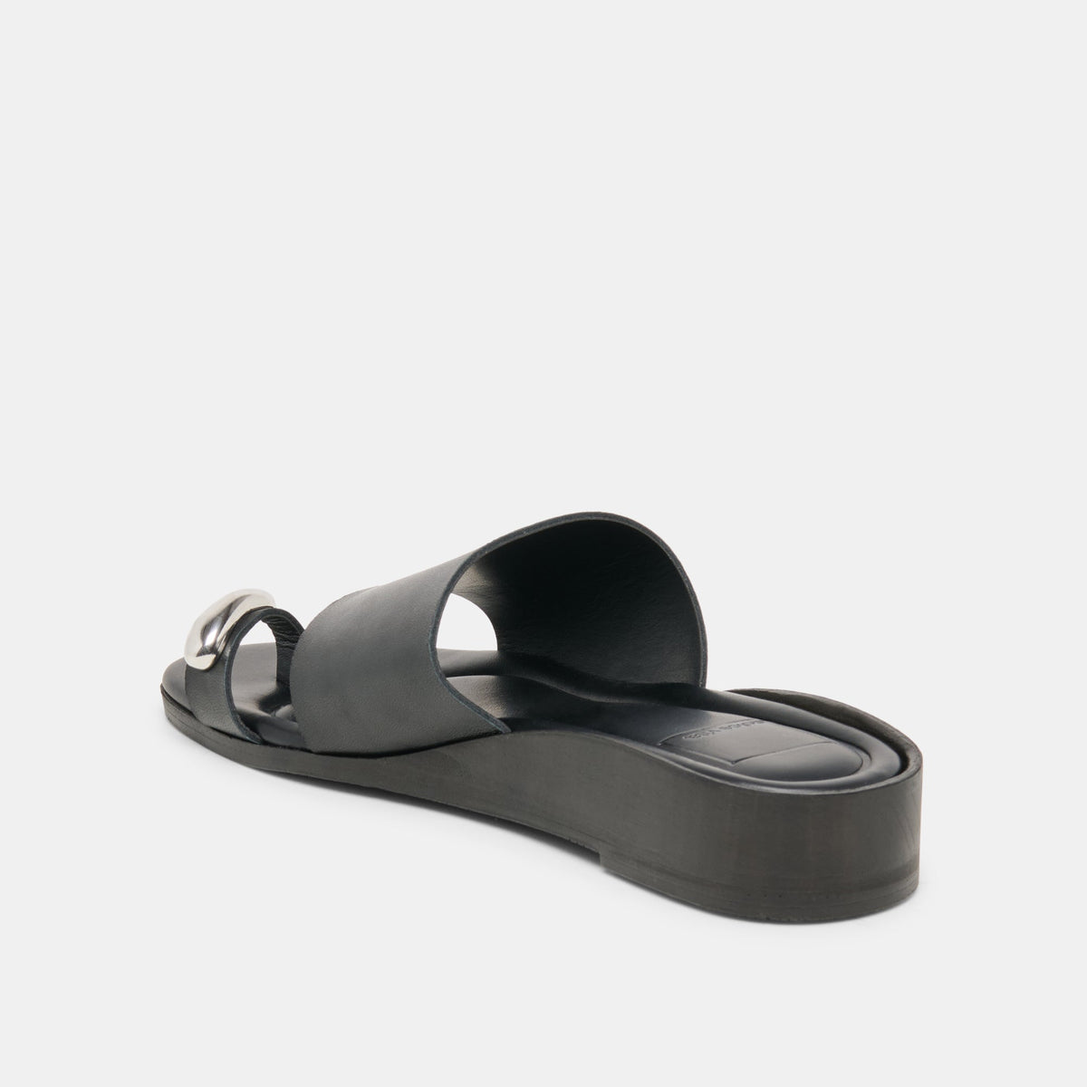 MOXY Black Leather Metal Detail Open-Toe Sandals | Dolce Vita