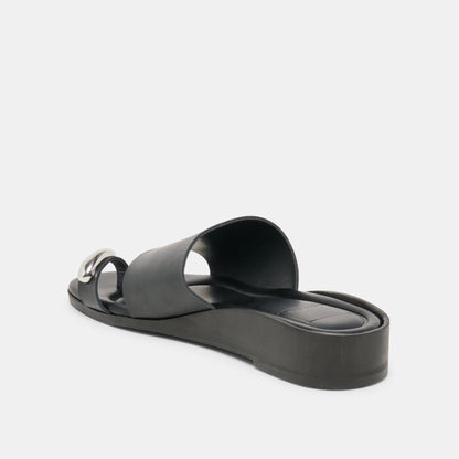 MOXY Black Leather Metal Detail Open-Toe Sandals | Dolce Vita