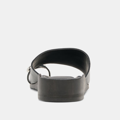 MOXY Black Leather Metal Detail Open-Toe Sandals | Dolce Vita