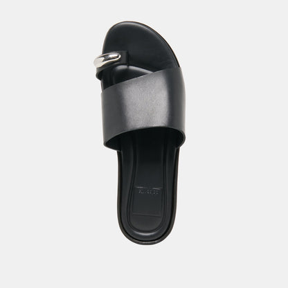 MOXY Black Leather Metal Detail Open-Toe Sandals | Dolce Vita