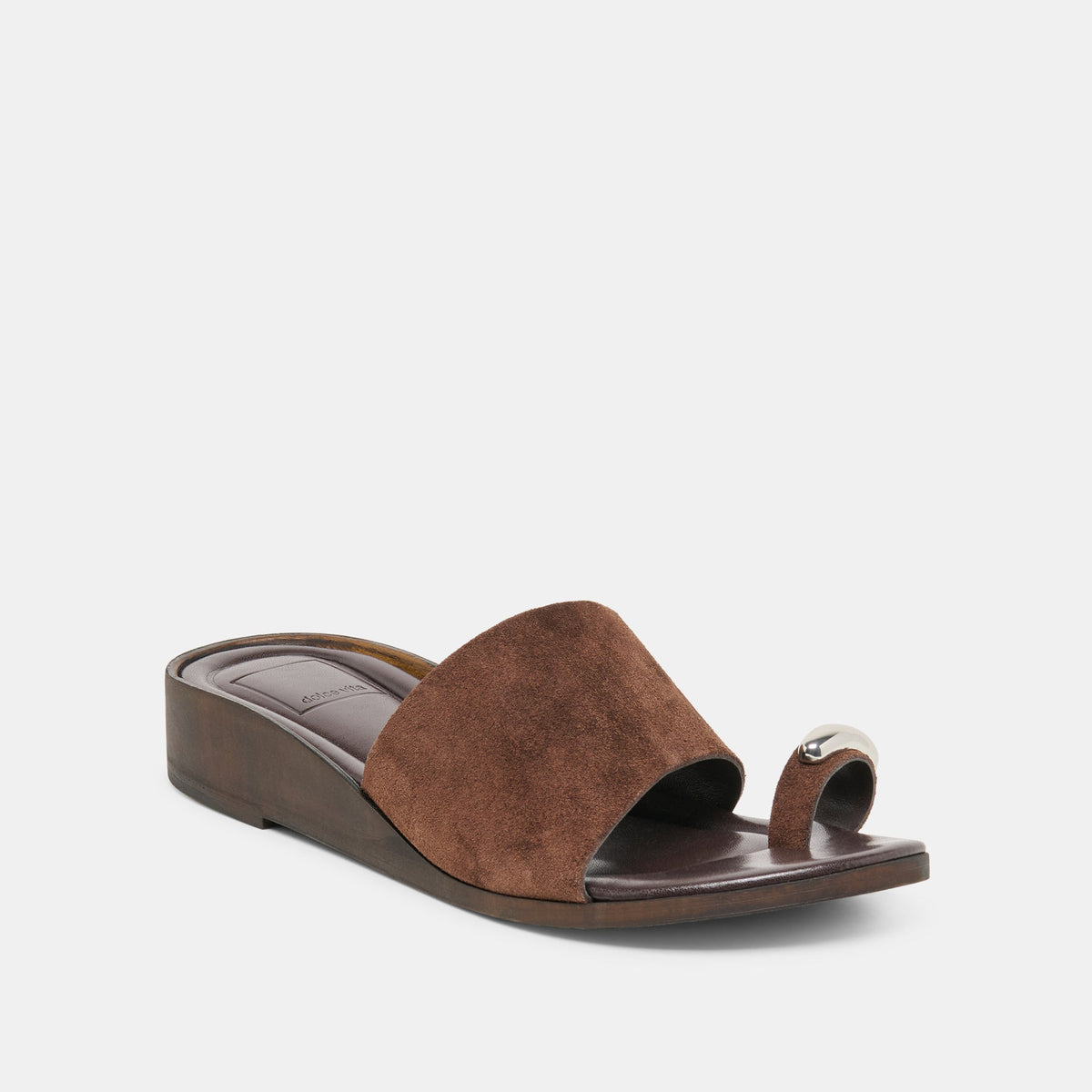 MOXY Dk Brown Suede Metal Detail Open-Toe Sandals | Dolce Vita