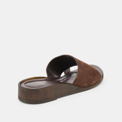 MOXY Dk Brown Suede Metal Detail Open-Toe Sandals | Dolce Vita
