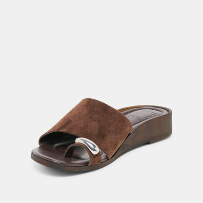 MOXY Dk Brown Suede Metal Detail Open-Toe Sandals | Dolce Vita