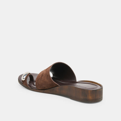 MOXY Dk Brown Suede Metal Detail Open-Toe Sandals | Dolce Vita