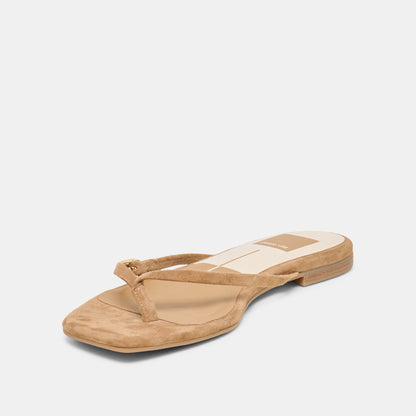 MALTA Lt Brown Suede Buckle Flip-Flop Sandals | Dolce Vita
