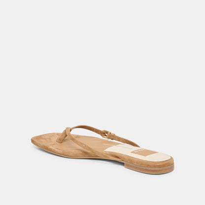 MALTA Lt Brown Suede Buckle Flip-Flop Sandals | Dolce Vita