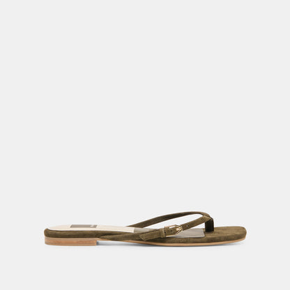 MALTA Dk Olive Suede Buckle Flip-Flop Sandals | Dolce Vita