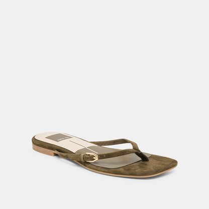 MALTA Dk Olive Suede Buckle Flip-Flop Sandals | Dolce Vita