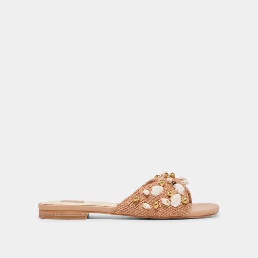 Lizza Toffee Beaded Raffia Sandals | Dolce Vita