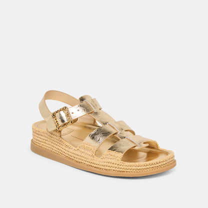 Shenna Gold Distressed Leather Sandals | Dolce Vita