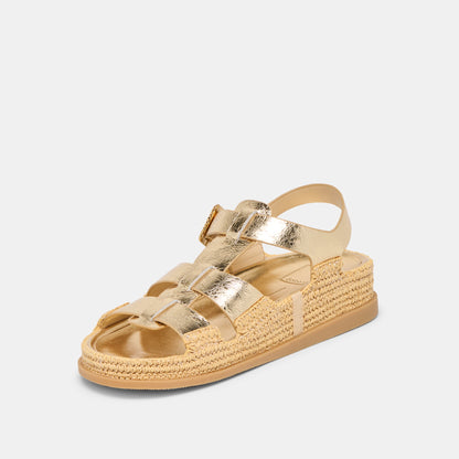 Shenna Gold Distressed Leather Sandals | Dolce Vita