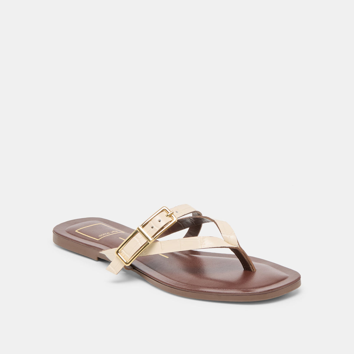 Piers Beige Croco Embossed Leather Sandals | Dolce Vita