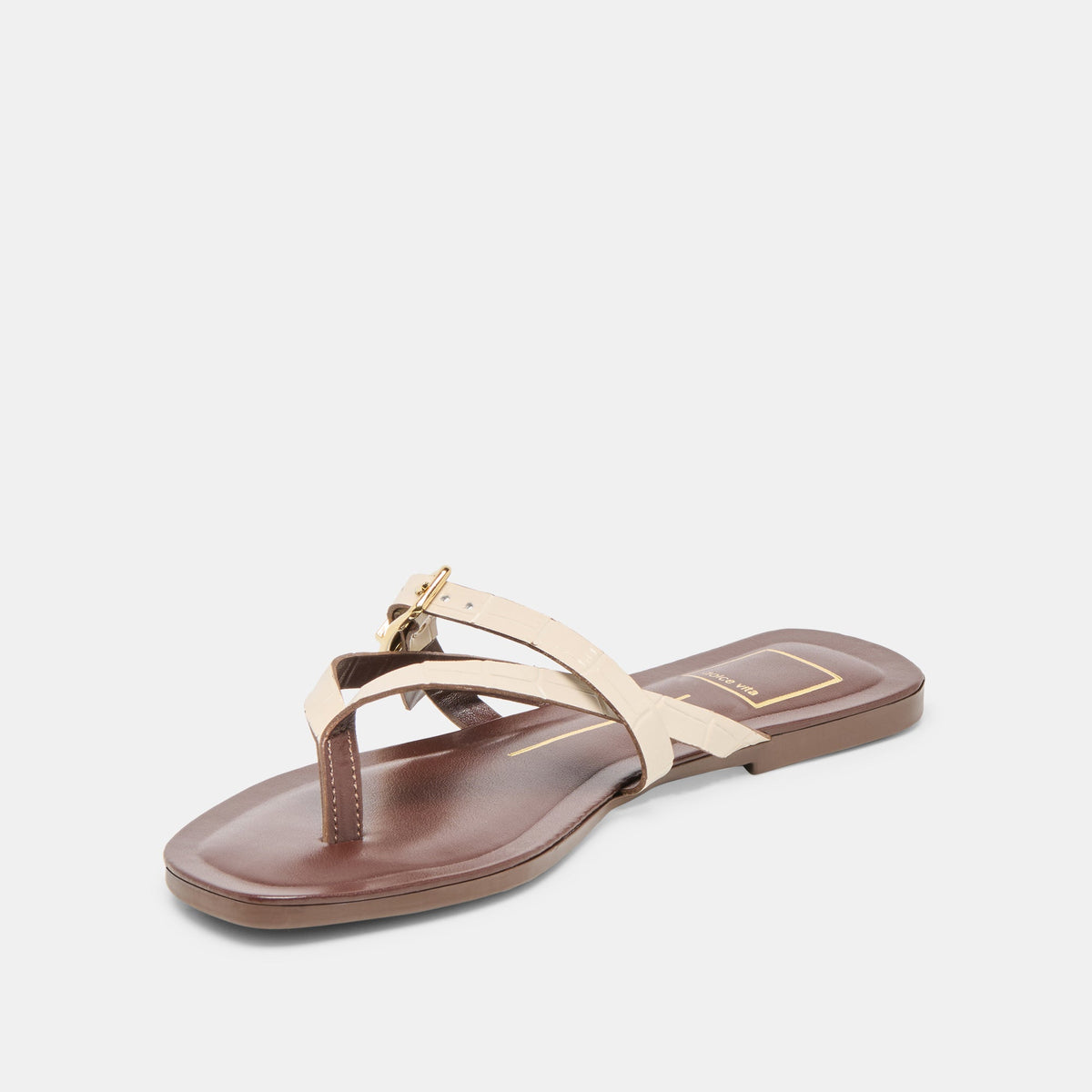 Piers Beige Croco Embossed Leather Sandals | Dolce Vita