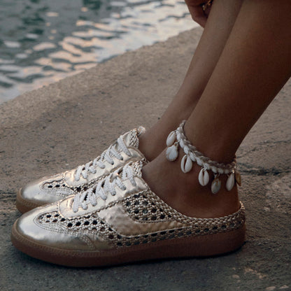 Notice Slide Gold Woven Stella Sneakers | Dolce Vita