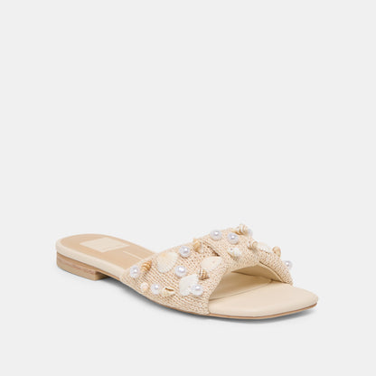 Lizza Oatmeal Beaded Raffia Sandals | Dolce Vita