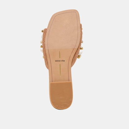 Lizza Toffee Beaded Raffia Sandals | Dolce Vita