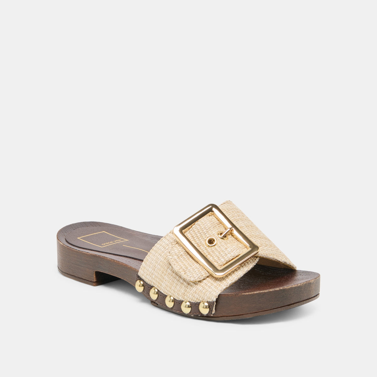 SHERY Natural Raffia Open-Toe Buckle Wood Sole Sandals | Dolce Vita