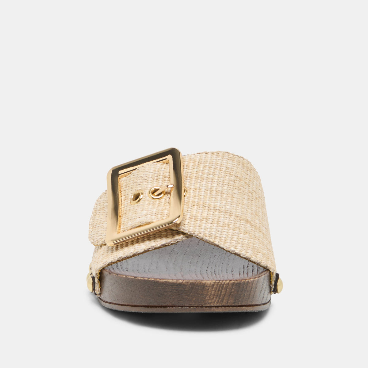 SHERY Natural Raffia Open-Toe Buckle Wood Sole Sandals | Dolce Vita