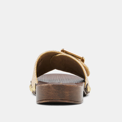 SHERY Natural Raffia Open-Toe Buckle Wood Sole Sandals | Dolce Vita