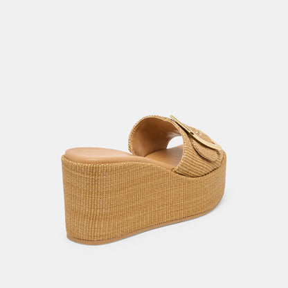 Jilian Wide Mocha Raffia Wedges | Dolce Vita