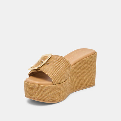 Jilian Wide Mocha Raffia Wedges | Dolce Vita