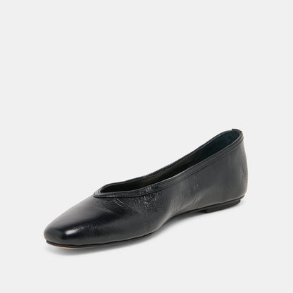 CARET Black Leather Pointed-Toe Ballet Flats | Dolce Vita