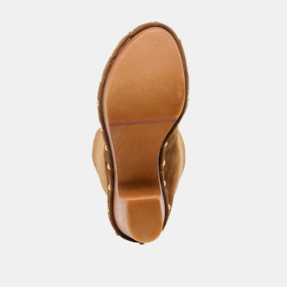 JENNY Chestnut Suede Knee-High Platform Wood Sole Boots | Dolce Vita