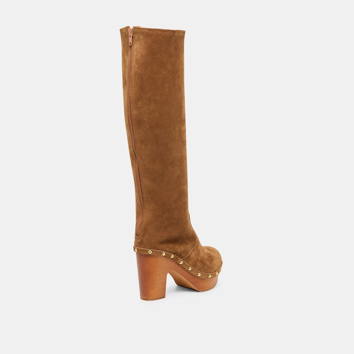JENNY Chestnut Suede Knee-High Platform Wood Sole Boots | Dolce Vita