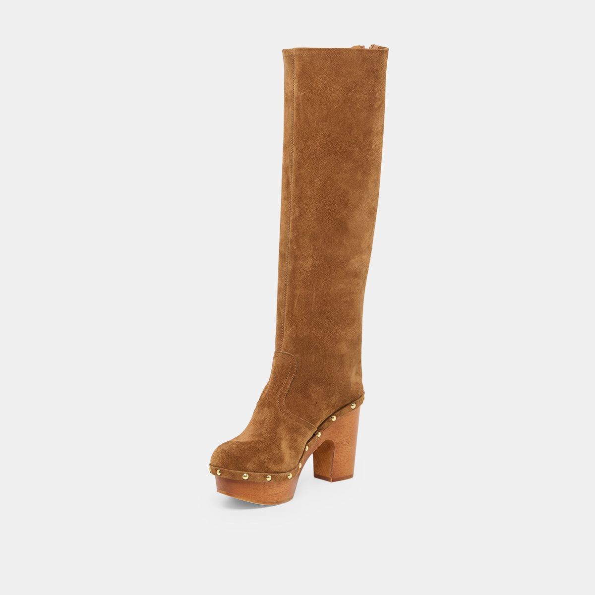 JENNY Chestnut Suede Knee-High Platform Wood Sole Boots | Dolce Vita